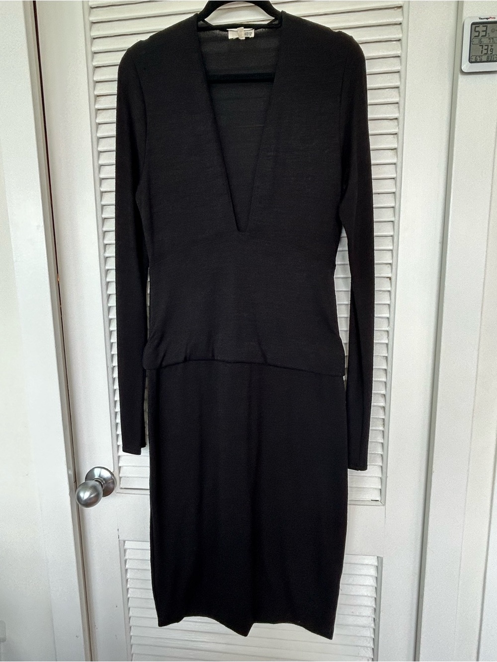 Wilfred Black Long-Sleeve Deep V-Neck Knit Dress